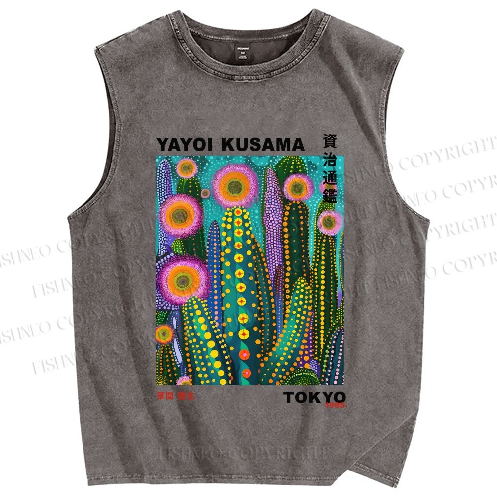Unisex Yayoi Kusama Cactus Printed Washed Tank Top