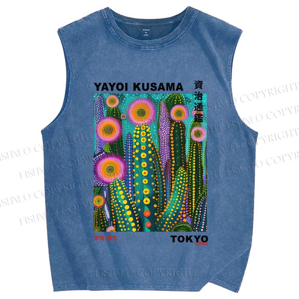 Unisex Yayoi Kusama Cactus Printed Washed Tank Top