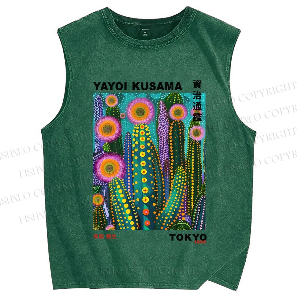 Unisex Yayoi Kusama Cactus Printed Washed Tank Top
