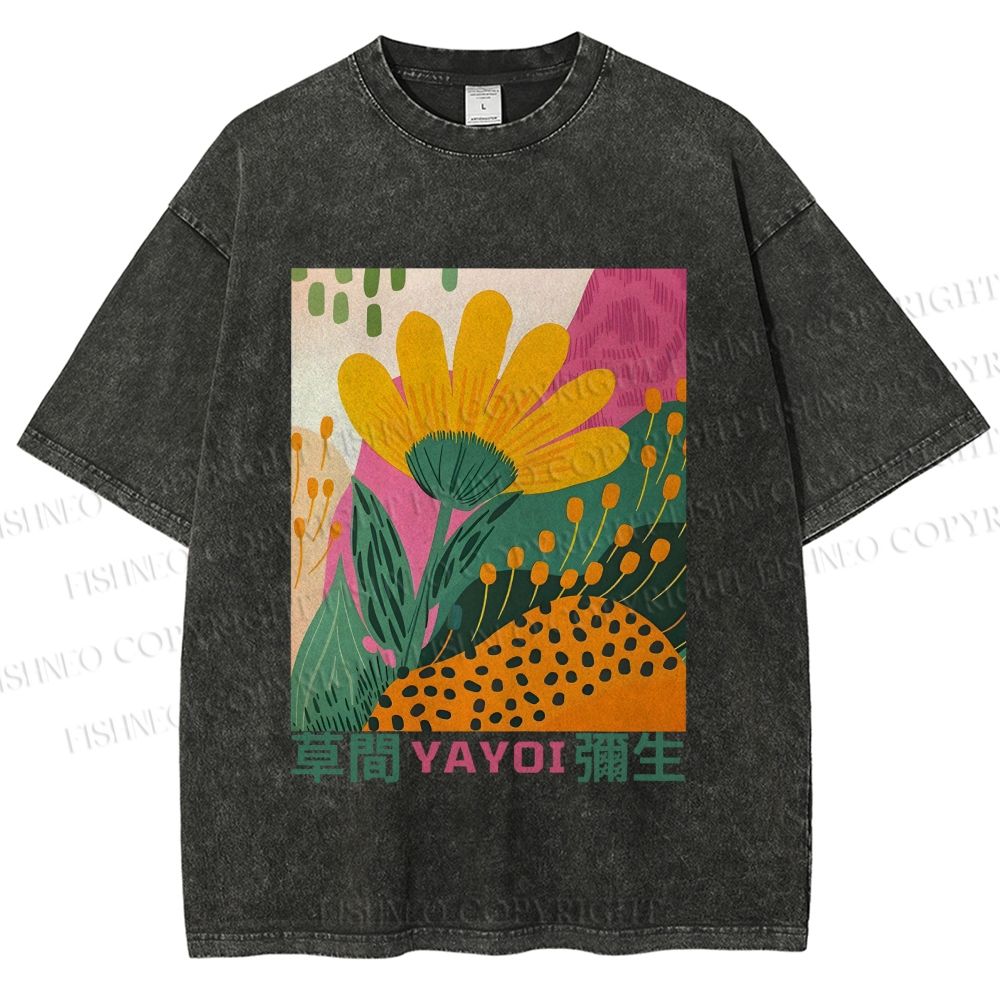 Unisex Yayoi Kusama Flowers Printed Washed Tee