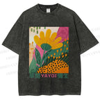 Unisex Yayoi Kusama Flowers Printed Washed Tee