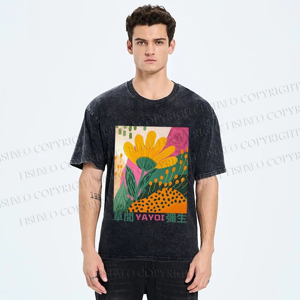 Unisex Yayoi Kusama Flowers Printed Washed Tee