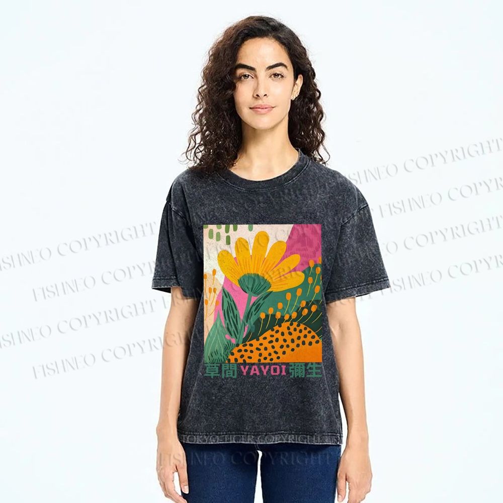 Unisex Yayoi Kusama Flowers Printed Washed Tee