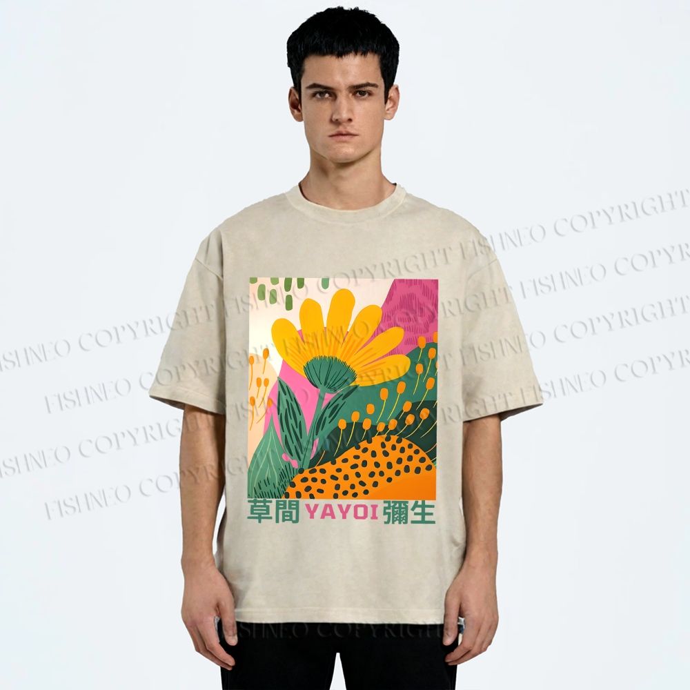 Unisex Yayoi Kusama Flowers Printed Washed Tee