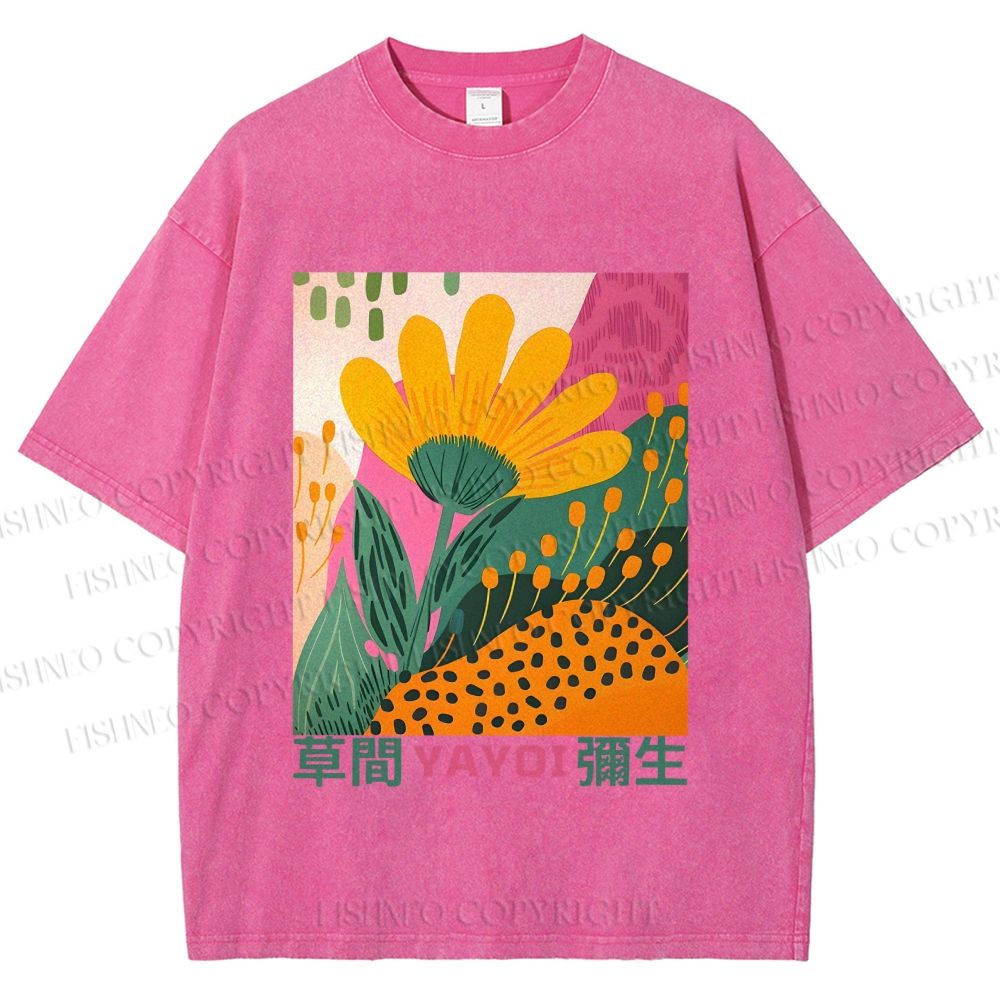 Unisex Yayoi Kusama Flowers Printed Washed Tee