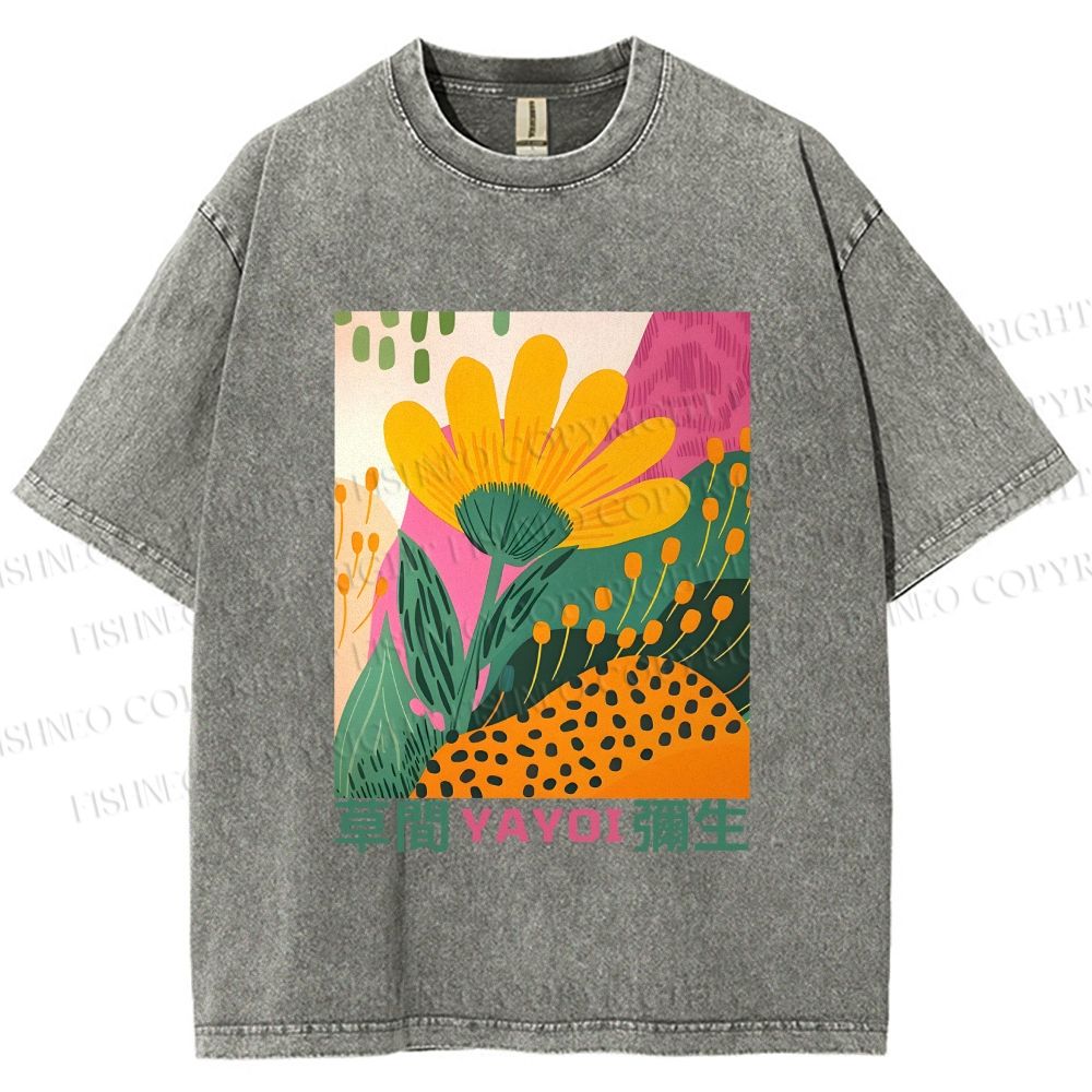 Unisex Yayoi Kusama Flowers Printed Washed Tee