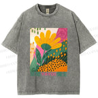 Unisex Yayoi Kusama Flowers Printed Washed Tee