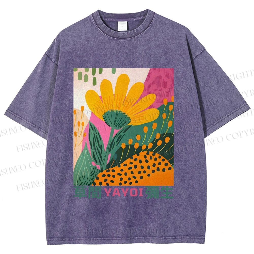 Unisex Yayoi Kusama Flowers Printed Washed Tee
