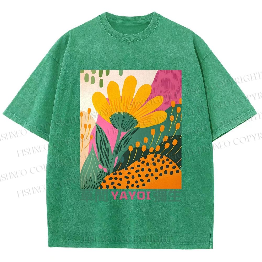 Unisex Yayoi Kusama Flowers Printed Washed Tee