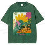 Unisex Yayoi Kusama Flowers Printed Washed Tee