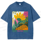 Unisex Yayoi Kusama Flowers Printed Washed Tee