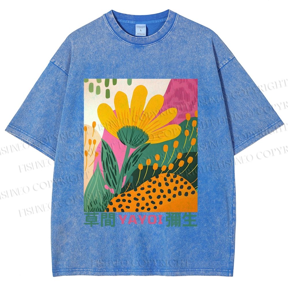 Unisex Yayoi Kusama Flowers Printed Washed Tee