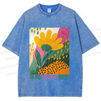 Unisex Yayoi Kusama Flowers Printed Washed Tee