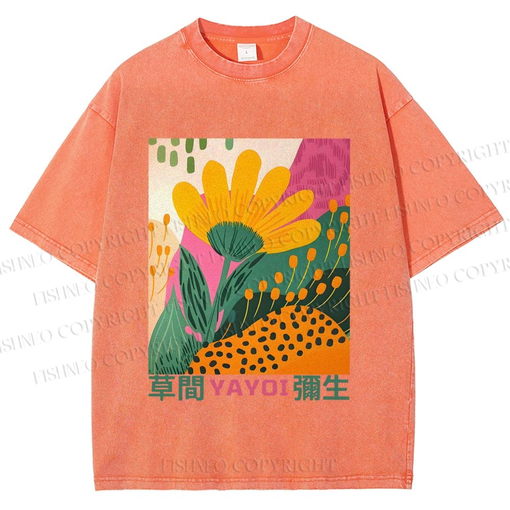 Unisex Yayoi Kusama Flowers Printed Washed Tee