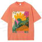 Unisex Yayoi Kusama Flowers Printed Washed Tee