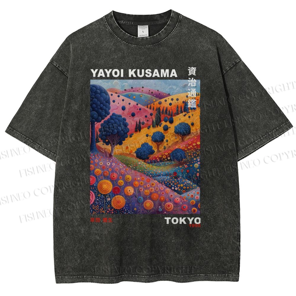 Unisex Yayoi Kusama Psychedelic Forest Printed Washed Tee