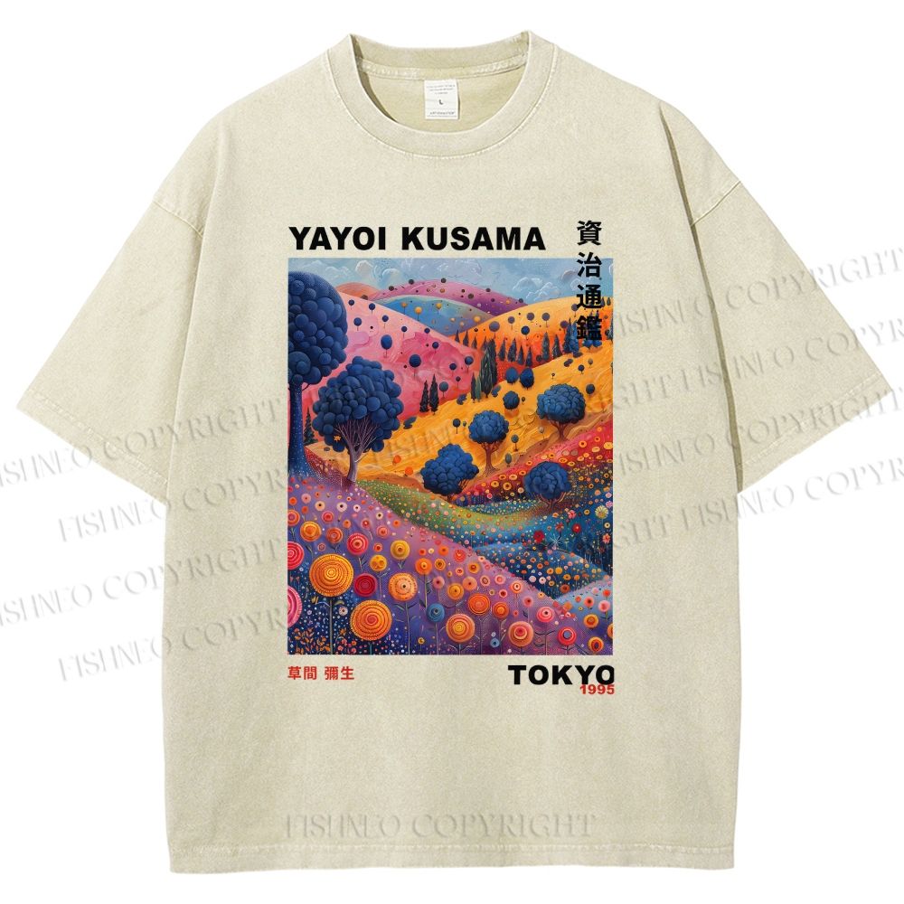 Unisex Yayoi Kusama Psychedelic Forest Printed Washed Tee