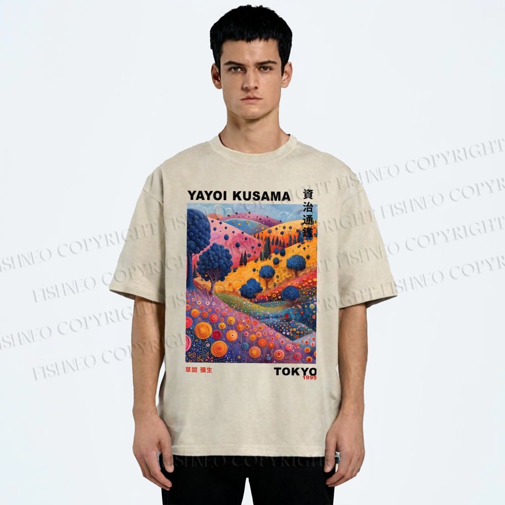 Unisex Yayoi Kusama Psychedelic Forest Printed Washed Tee