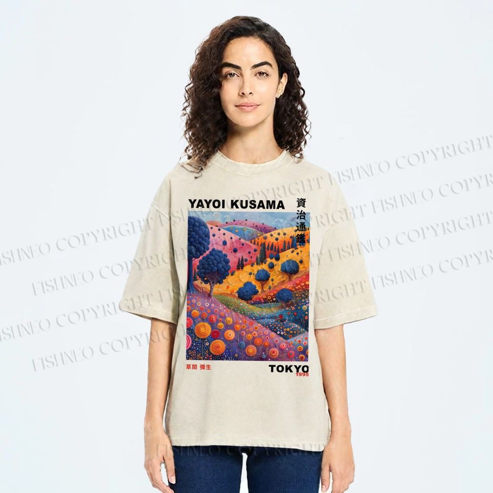 Unisex Yayoi Kusama Psychedelic Forest Printed Washed Tee