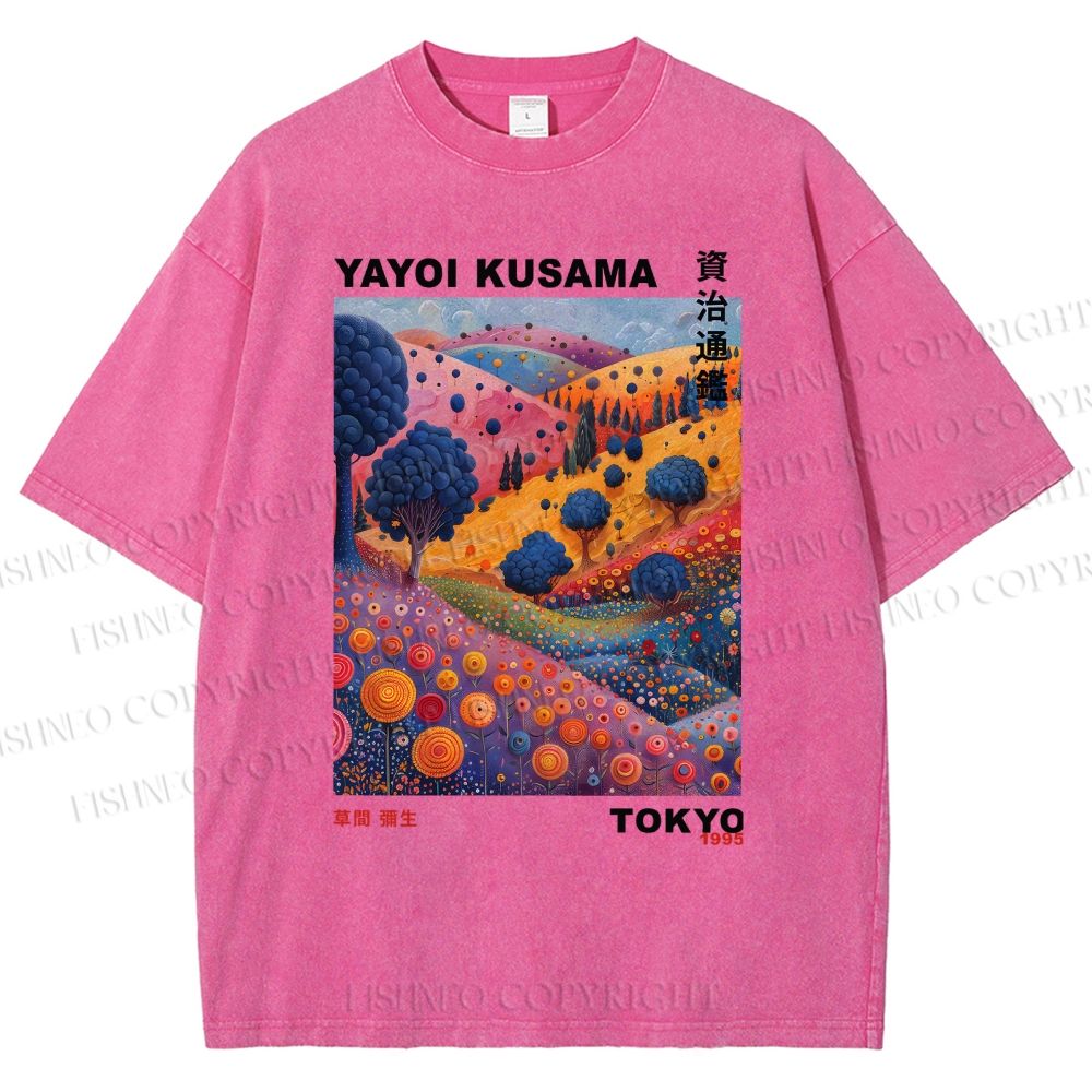 Unisex Yayoi Kusama Psychedelic Forest Printed Washed Tee