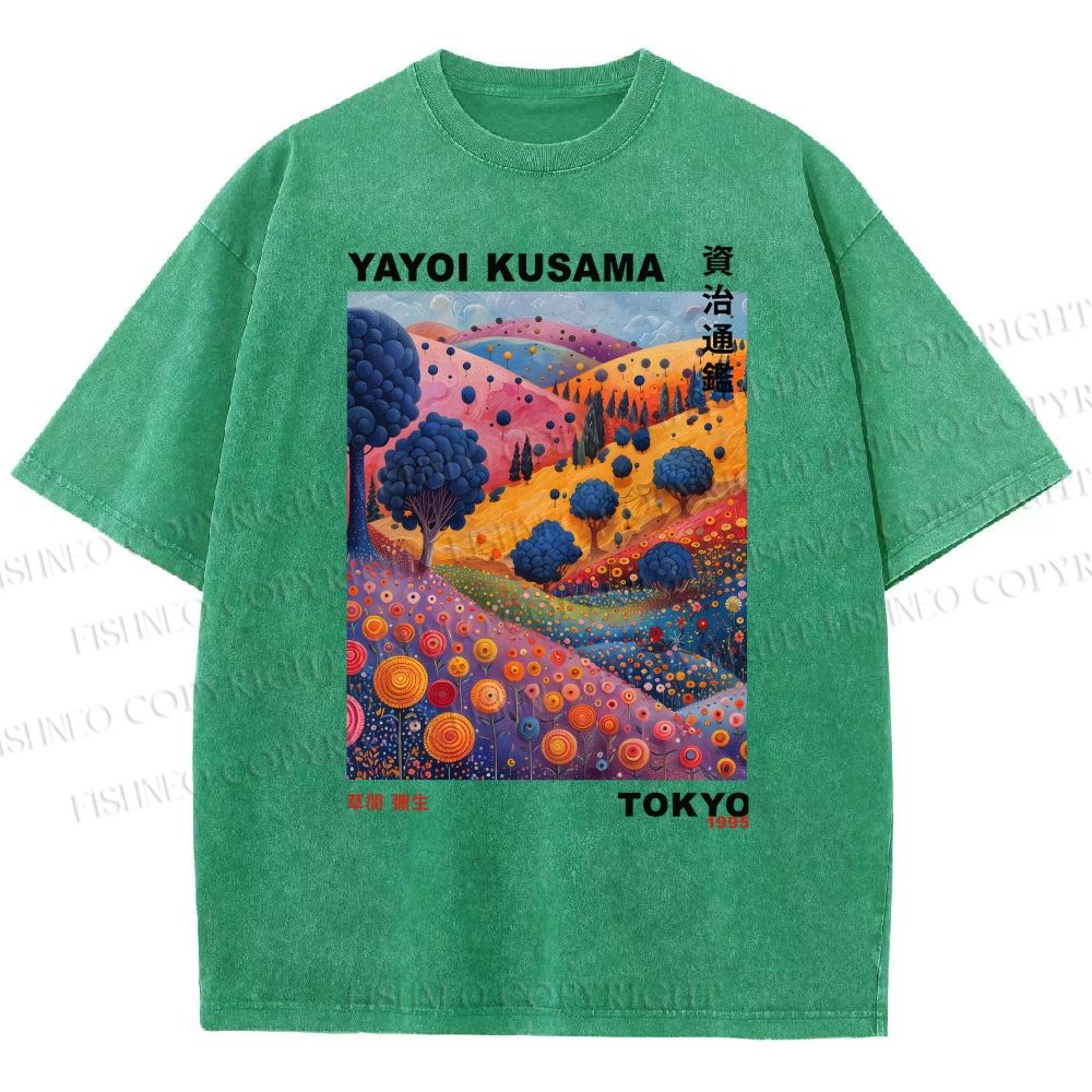 Unisex Yayoi Kusama Psychedelic Forest Printed Washed Tee