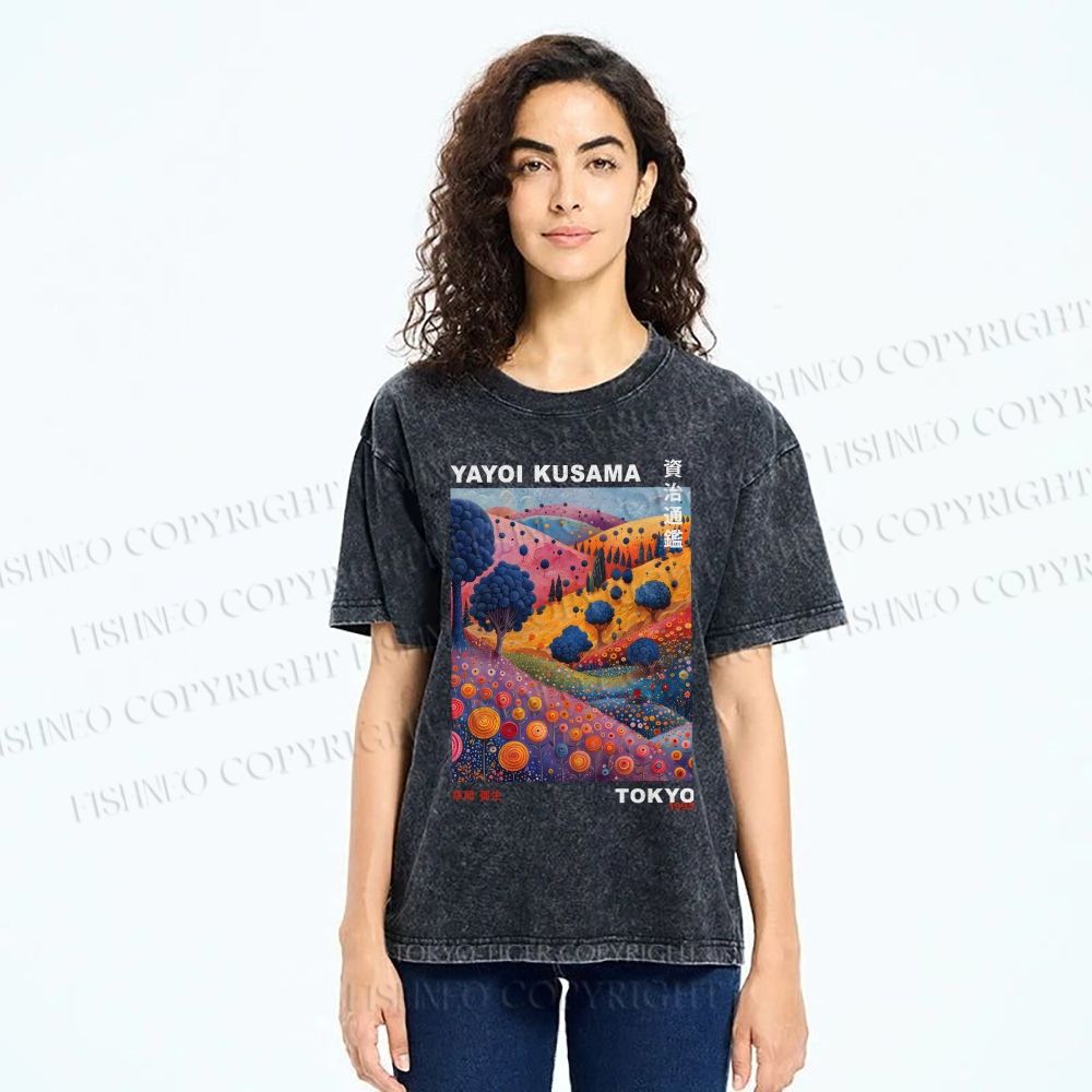 Unisex Yayoi Kusama Psychedelic Forest Printed Washed Tee