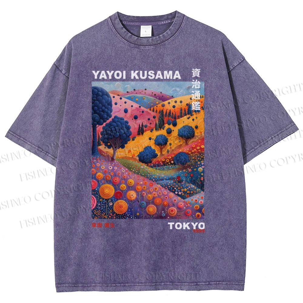 Unisex Yayoi Kusama Psychedelic Forest Printed Washed Tee