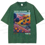 Unisex Yayoi Kusama Psychedelic Forest Printed Washed Tee