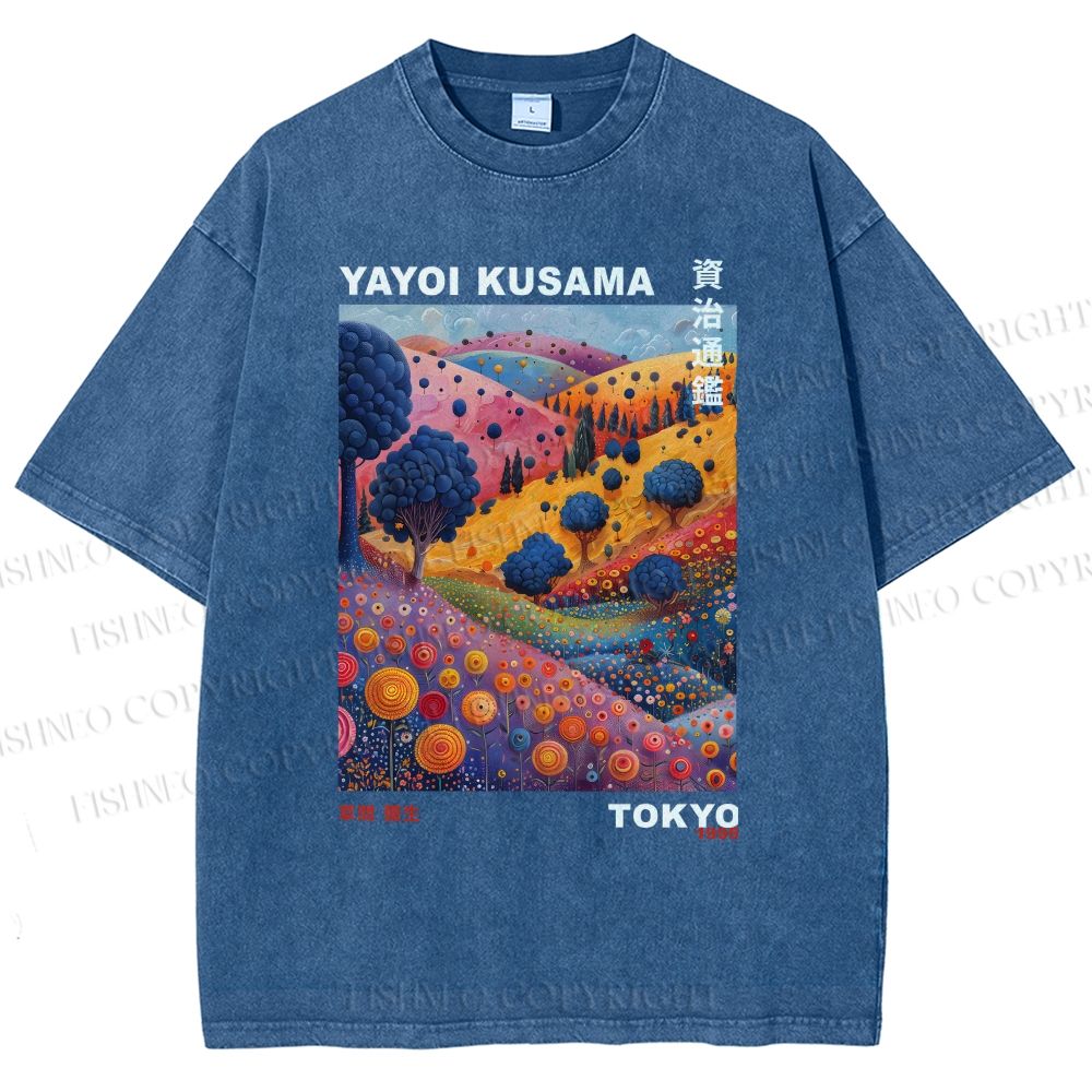 Unisex Yayoi Kusama Psychedelic Forest Printed Washed Tee