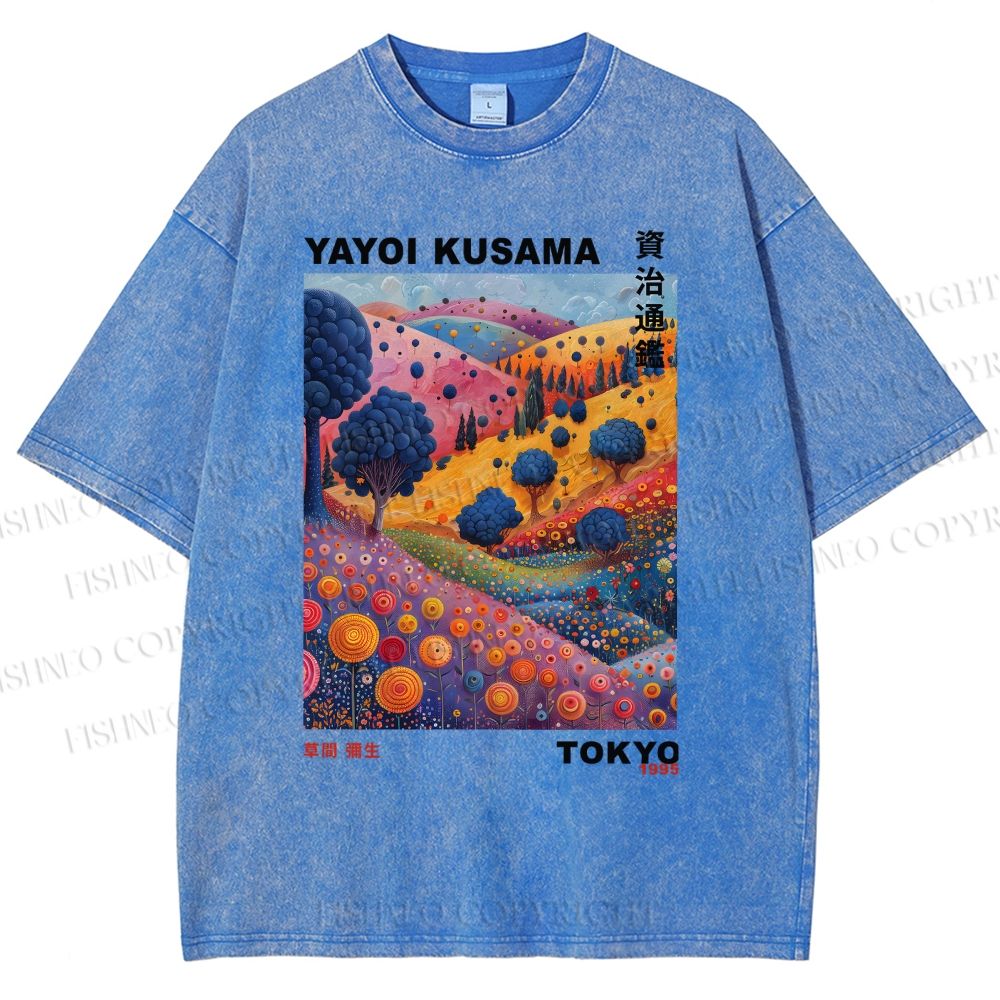 Unisex Yayoi Kusama Psychedelic Forest Printed Washed Tee
