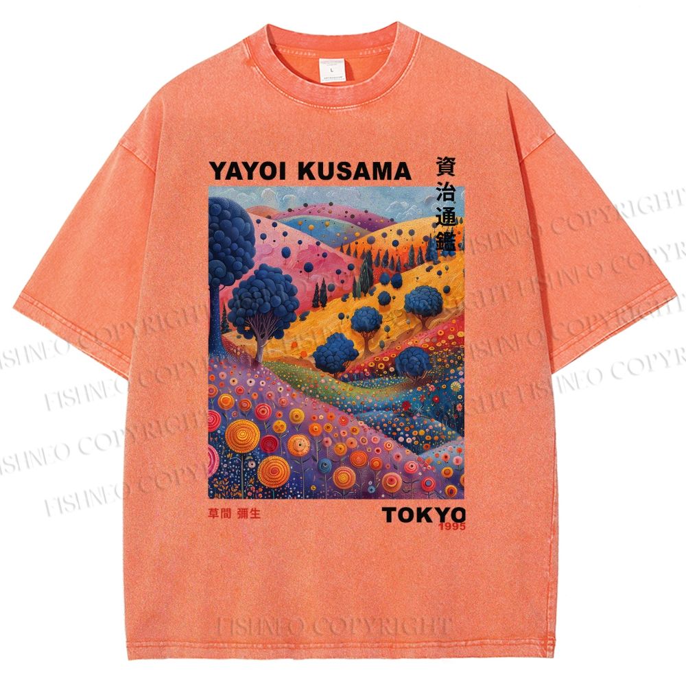 Unisex Yayoi Kusama Psychedelic Forest Printed Washed Tee