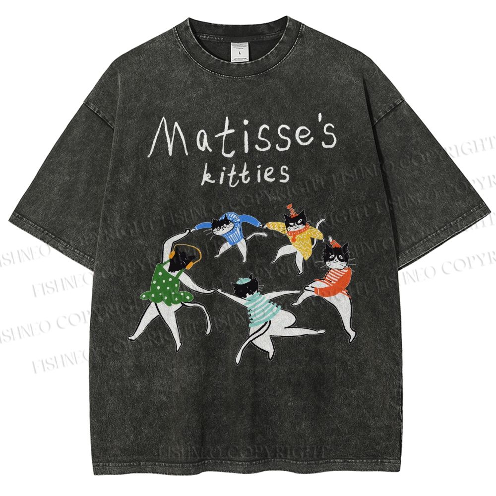 Unisex Matisse's kitties Printed Washed Tee