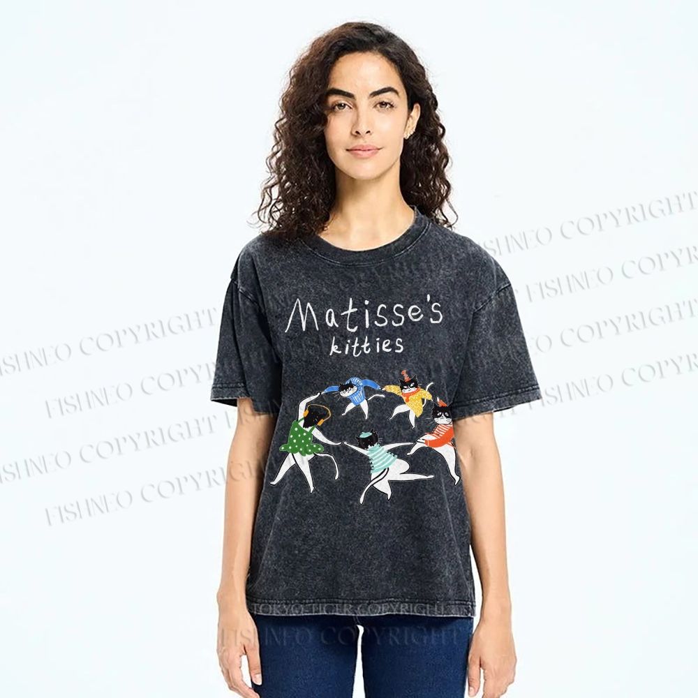 Unisex Matisse's kitties Printed Washed Tee