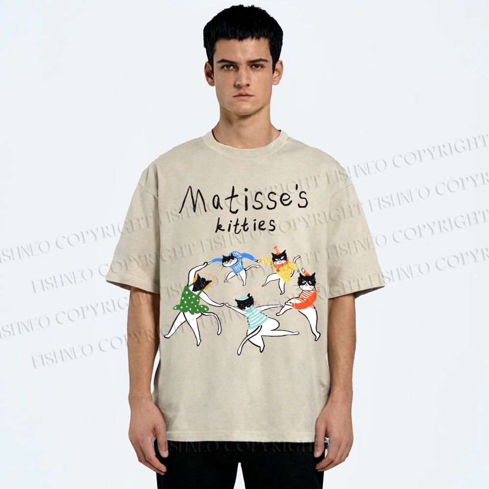 Unisex Matisse's kitties Printed Washed Tee
