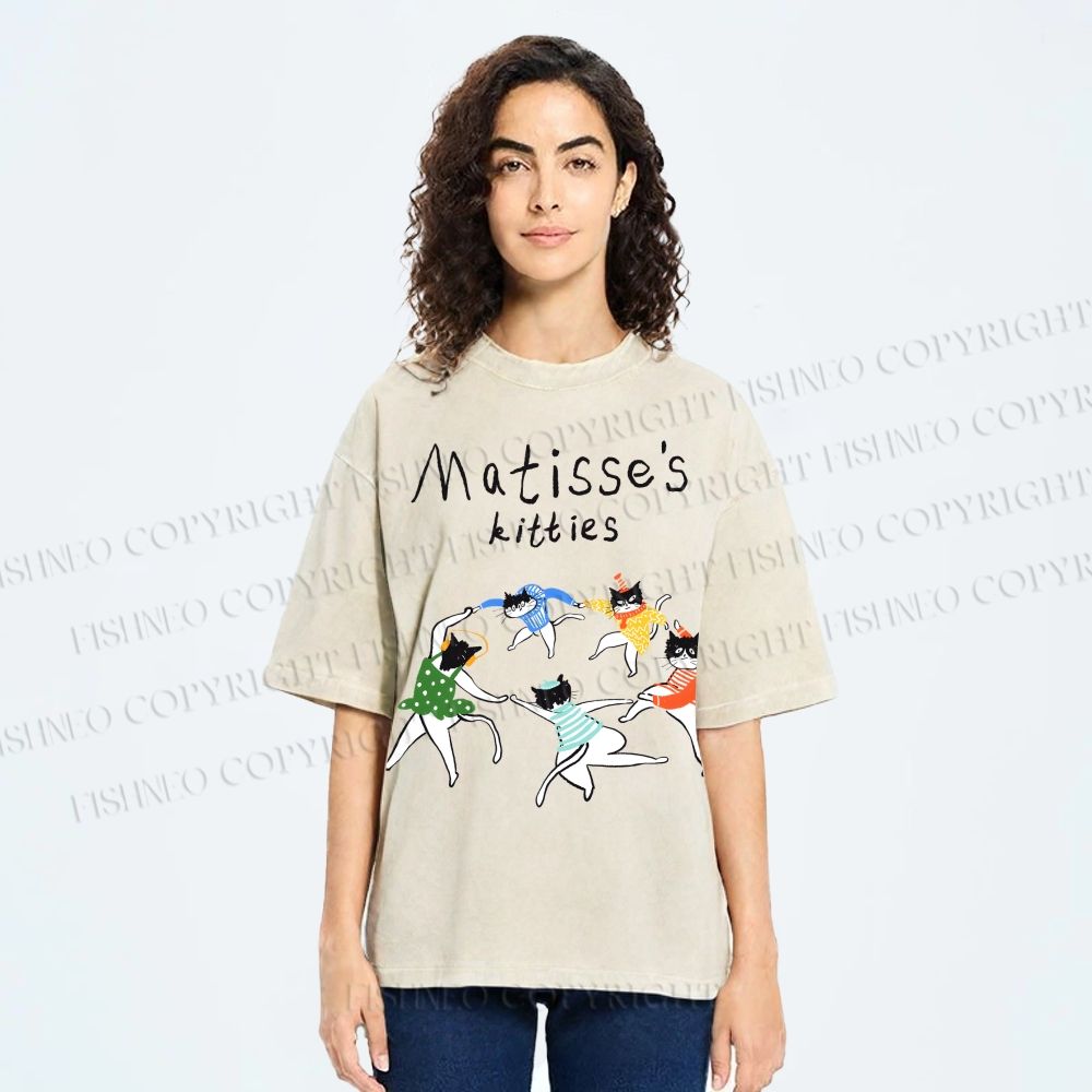 Unisex Matisse's kitties Printed Washed Tee