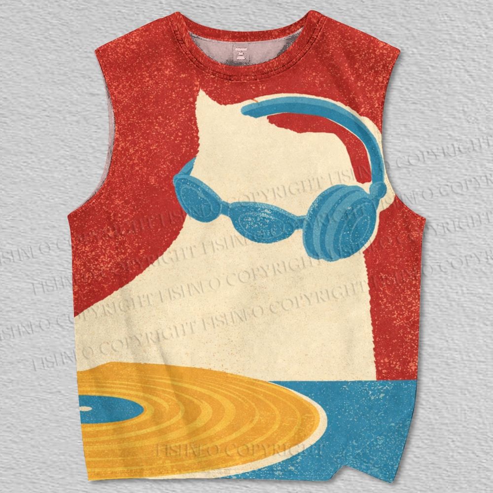 Unisex DJ Cat Printed Tank Top