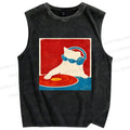 Unisex DJ Cat  Printed Washed Tank Top