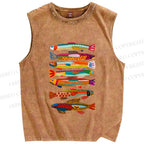 Unisex Colorful Fish Printed Washed Tank Top