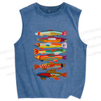 Unisex Colorful Fish Printed Washed Tank Top