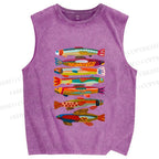 Unisex Colorful Fish Printed Washed Tank Top