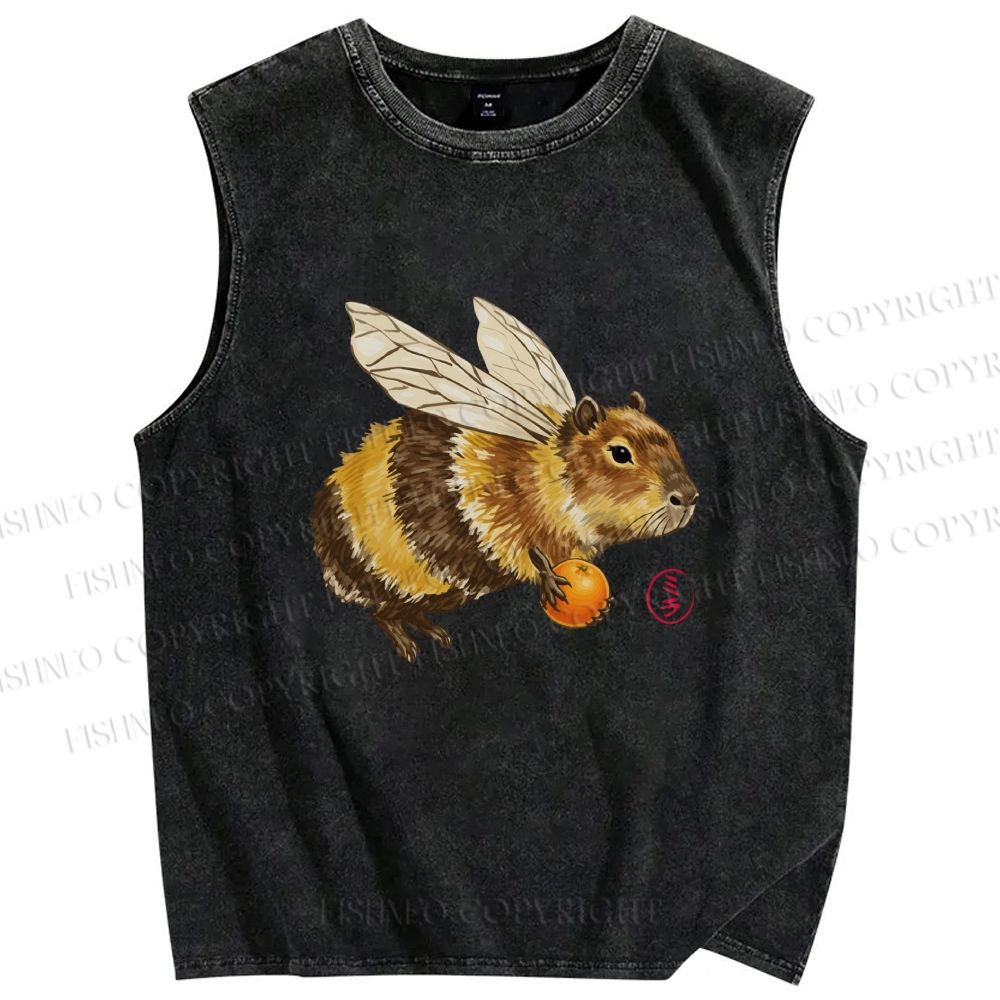 Unisex Funny Capybara Bee Meme Printed Washed Tank Top