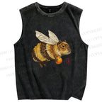 Unisex Funny Capybara Bee Meme Printed Washed Tank Top