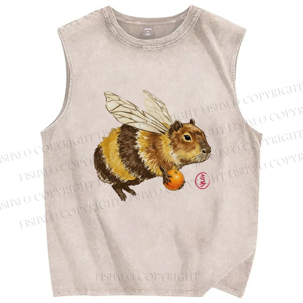 Unisex Funny Capybara Bee Meme Printed Washed Tank Top