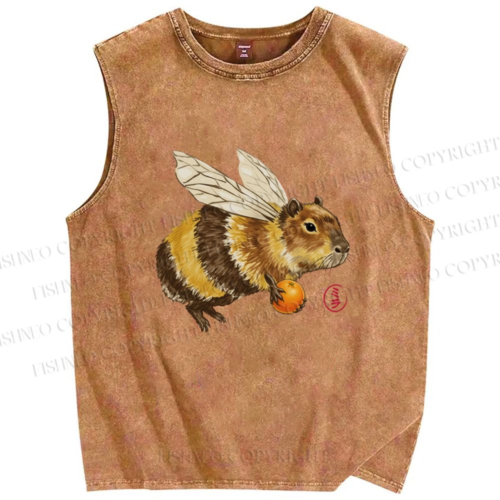 Unisex Funny Capybara Bee Meme Printed Washed Tank Top