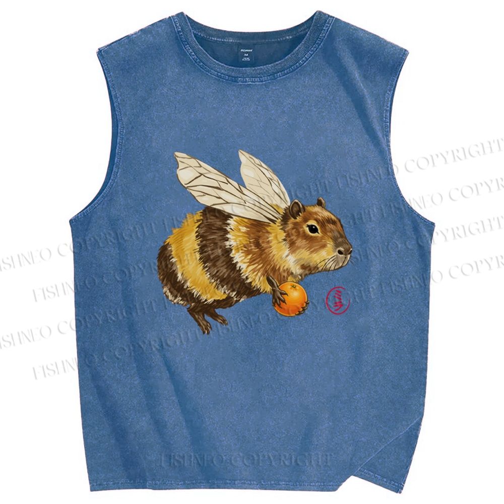 Unisex Funny Capybara Bee Meme Printed Washed Tank Top