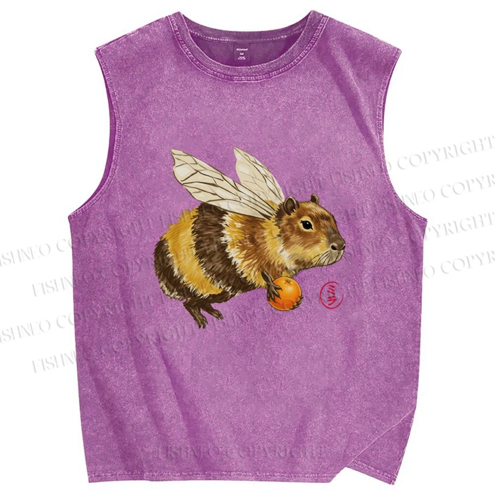 Unisex Funny Capybara Bee Meme Printed Washed Tank Top