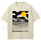 Unisex Bauhaus Wave And Sunset Printed Washed Tee