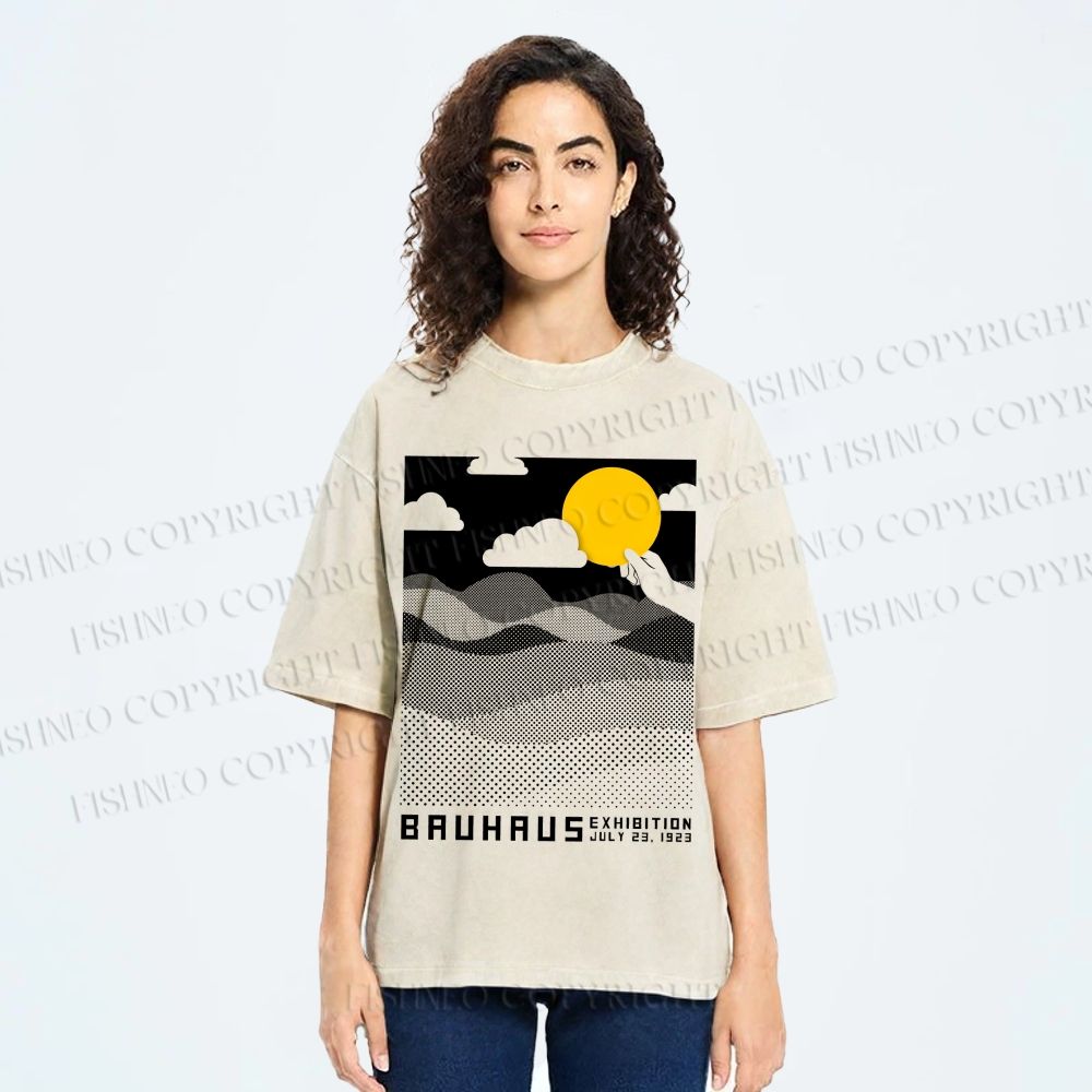 Unisex Bauhaus Wave And Sunset Printed Washed Tee