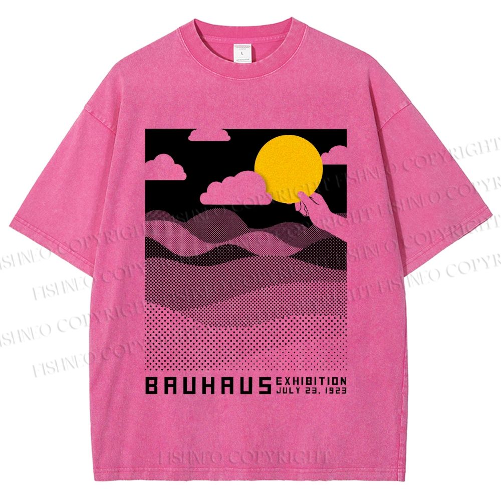 Unisex Bauhaus Wave And Sunset Printed Washed Tee