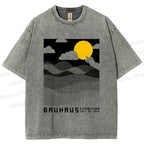 Unisex Bauhaus Wave And Sunset Printed Washed Tee